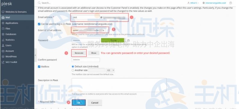 在Plesk控制面板上创建电子邮件账户教程