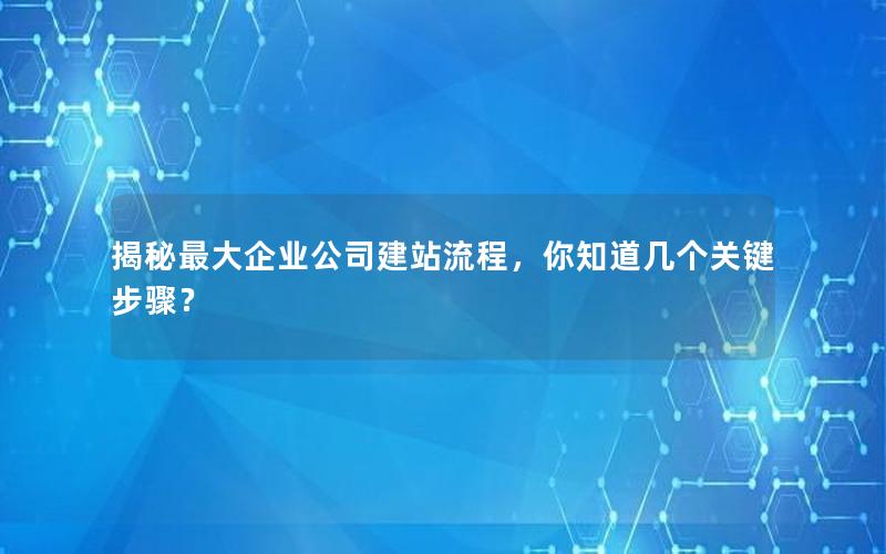 揭秘最大企业公司建站流程，你知道几个关键步骤？