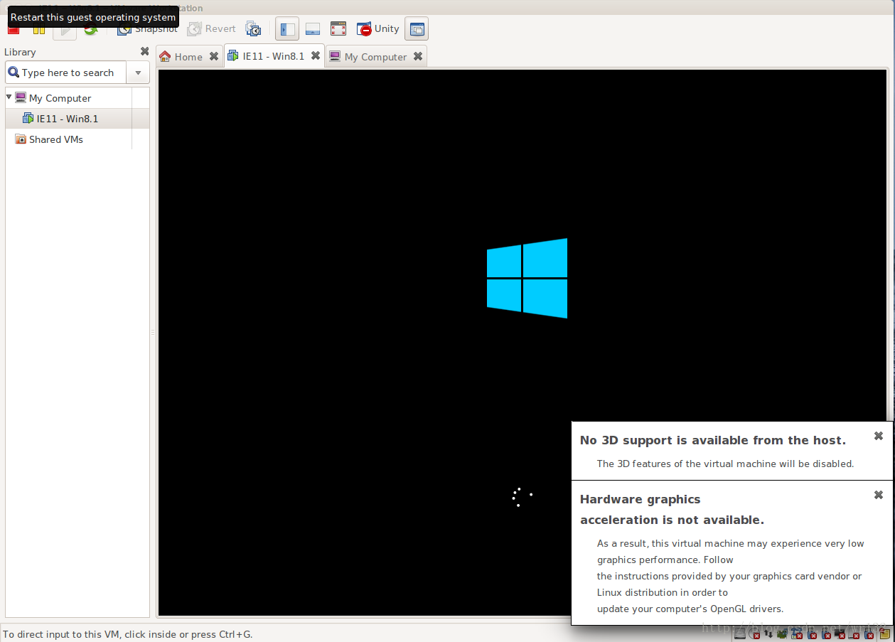 Ubuntu VMware出现提示No 3D support is available的解决方法