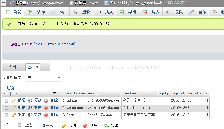 简单实现PHP留言板功能