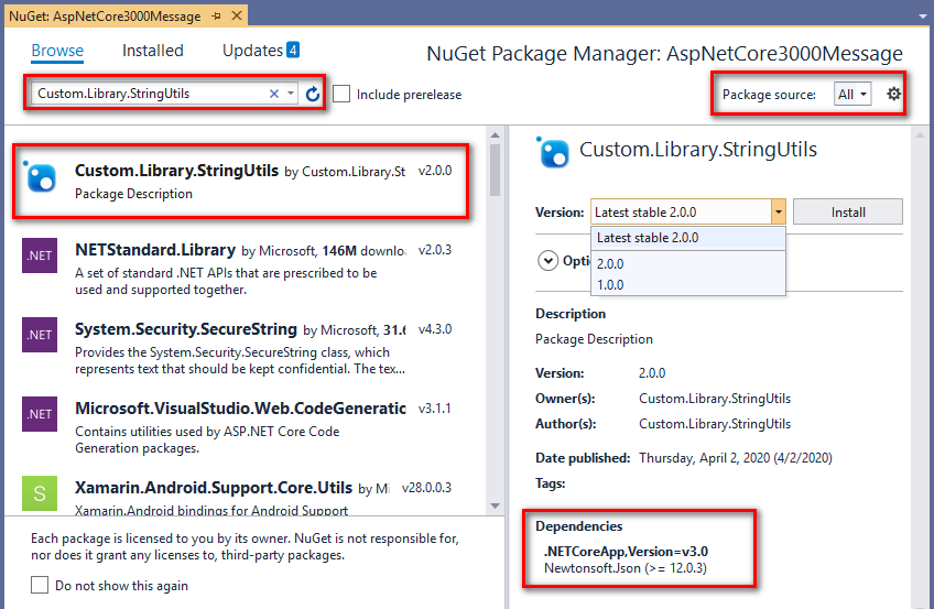 .NET Core中创建和使用NuGet包的示例代码