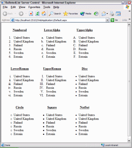 ASP.NET中BulletedList列表控件使用及详解