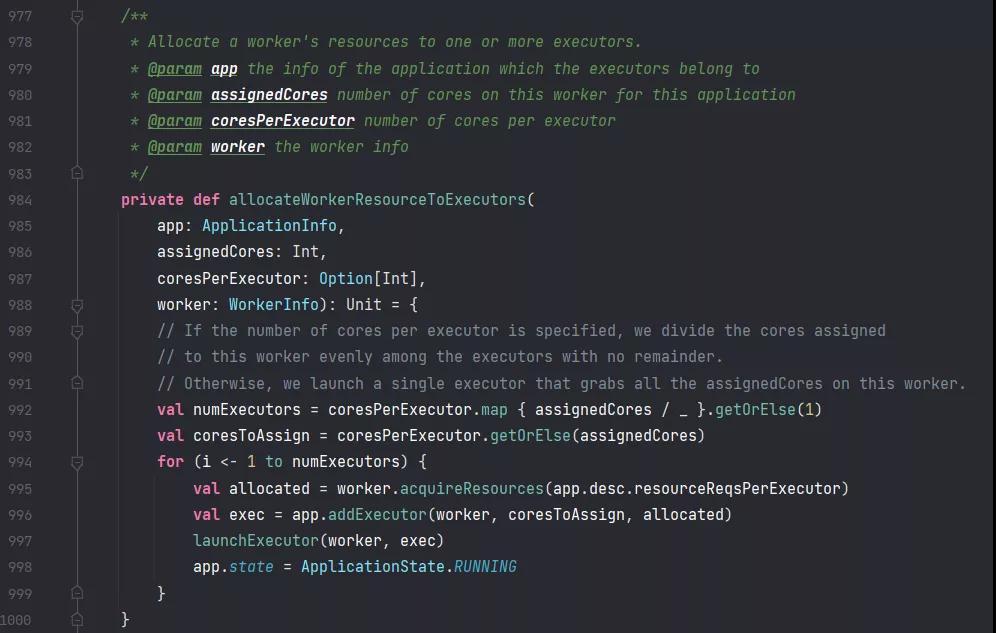 Master 分配资源并在 Worker上启动 Executor ,逐行代码注释版