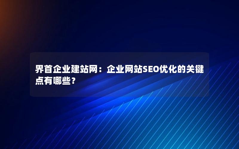 界首企业建站网：企业网站SEO优化的关键点有哪些？