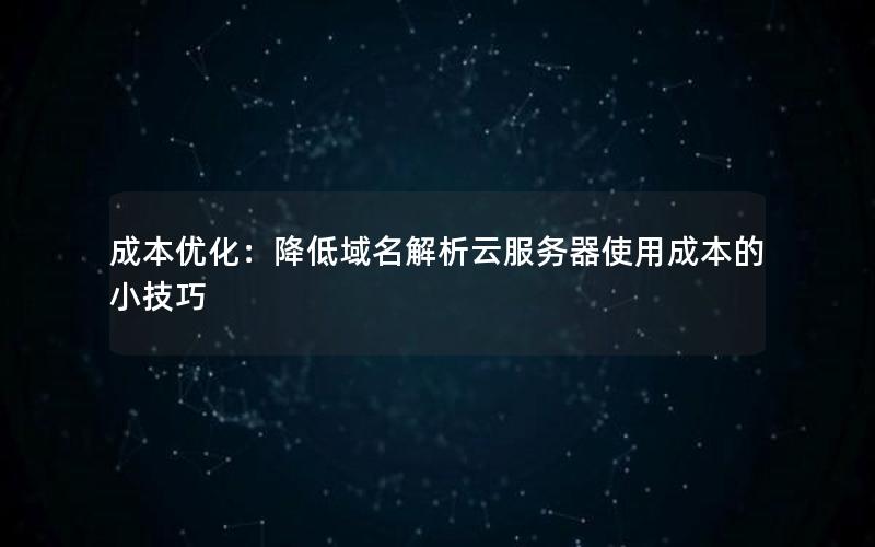 成本优化：降低域名解析云服务器使用成本的小技巧